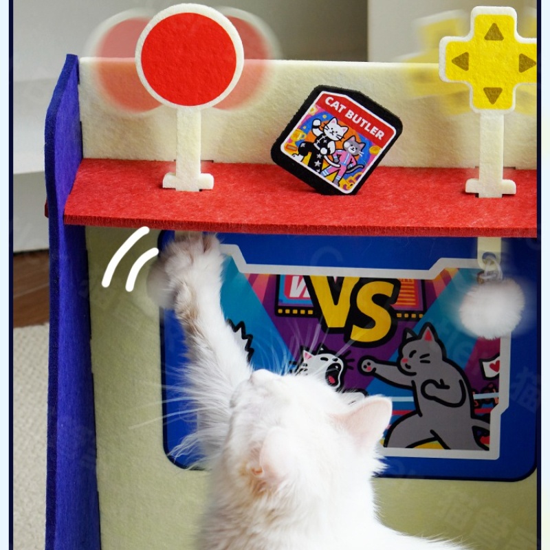 Arcade Style Wool Cat Bed Cave Customizable Game Controls VS Design Indoor Cats Eco Friendly All Seasons Pet Shelter Box Carton
