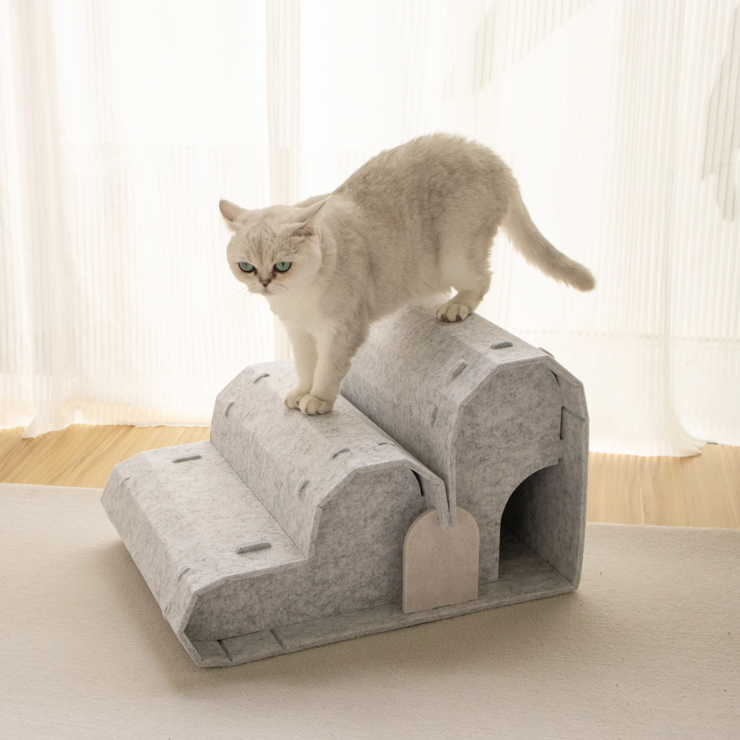 Large Classic 2-Story Eco-Friendly Foldable Portable Indoor Cat House Cozy Wool Tunnel Removable Washable Bed Cave Carton