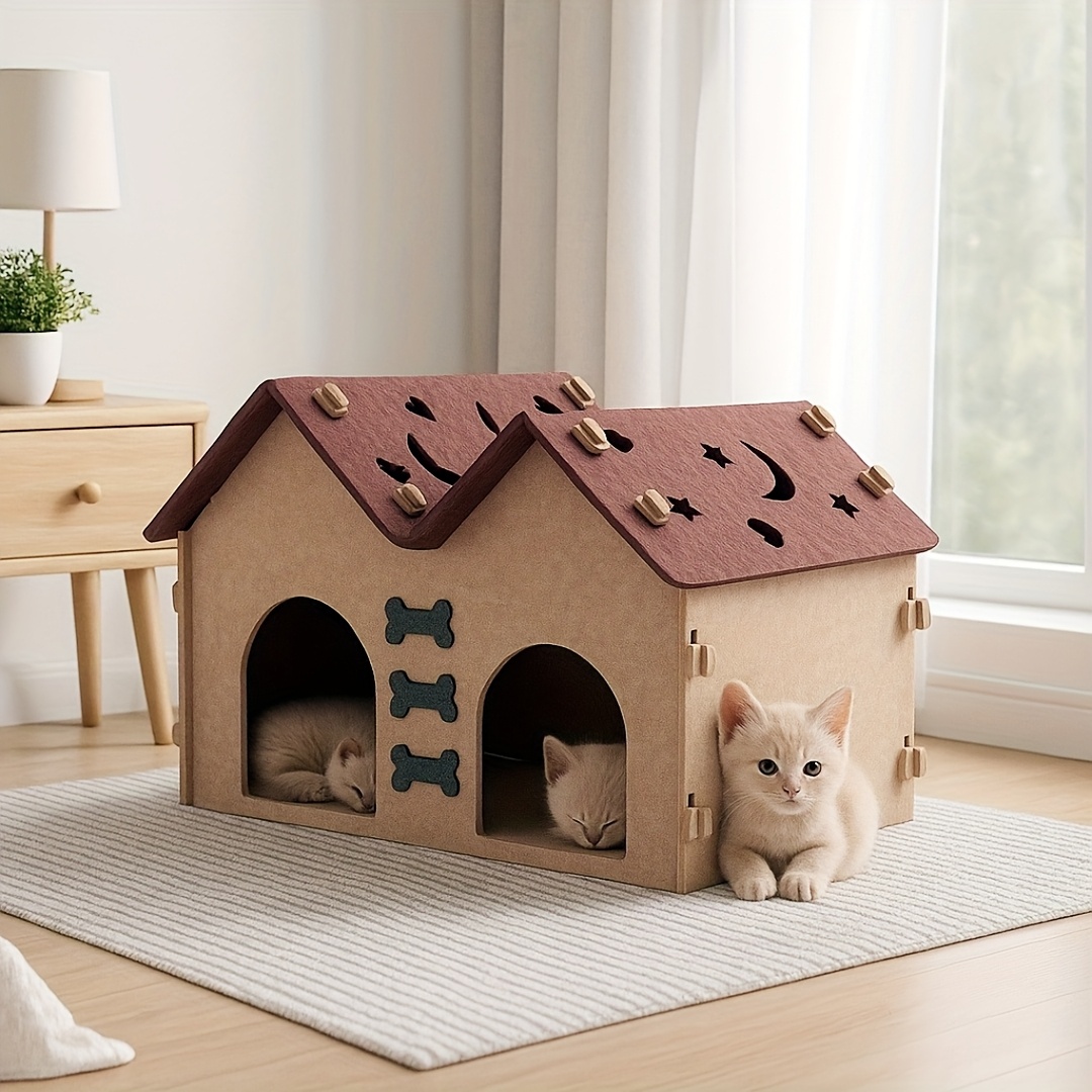 Multifunctional Rectangle Eco-Friendly Foldable Portable Cat Bed Cave Pet Cage Scratching Board Wool Indoor Outdoor Play Carton
