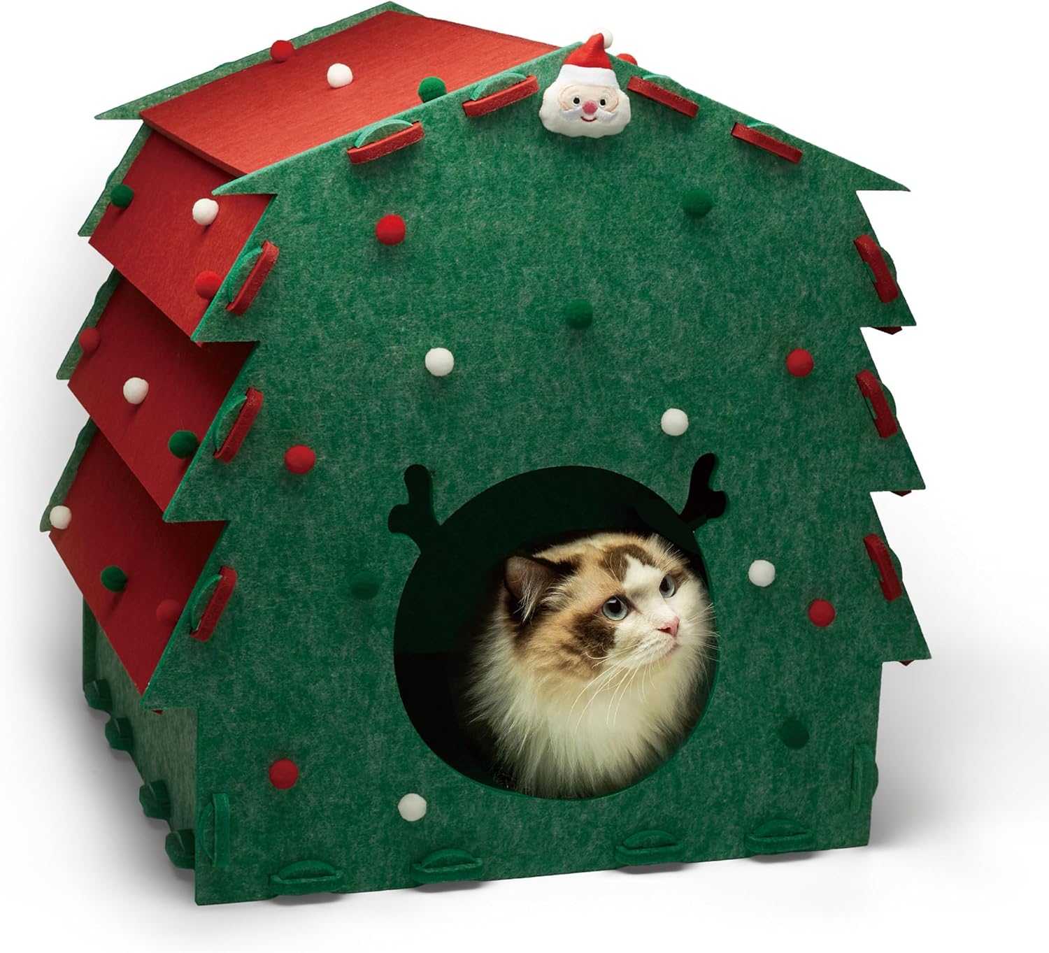 Christmas Cat Bed Wool Removable Cover Eco-Friendly Easy Assembly Indoor Pet House Foldable Design Built-in Scratching Board