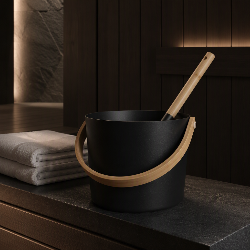 Black Aluminum Sauna Bucket Sauna Scoop Sauna Accessories Ladle Bucket Set
