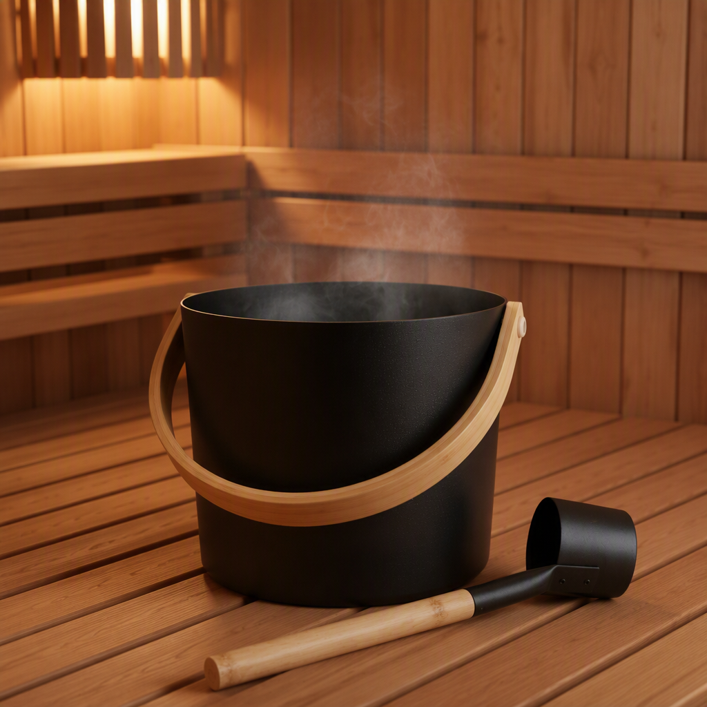 Ulike Sleek Black Aluminum Sauna Set Soft-Touch Ladle and 10L European Style Bucket for Traditional Steam Rooms Custom Logo