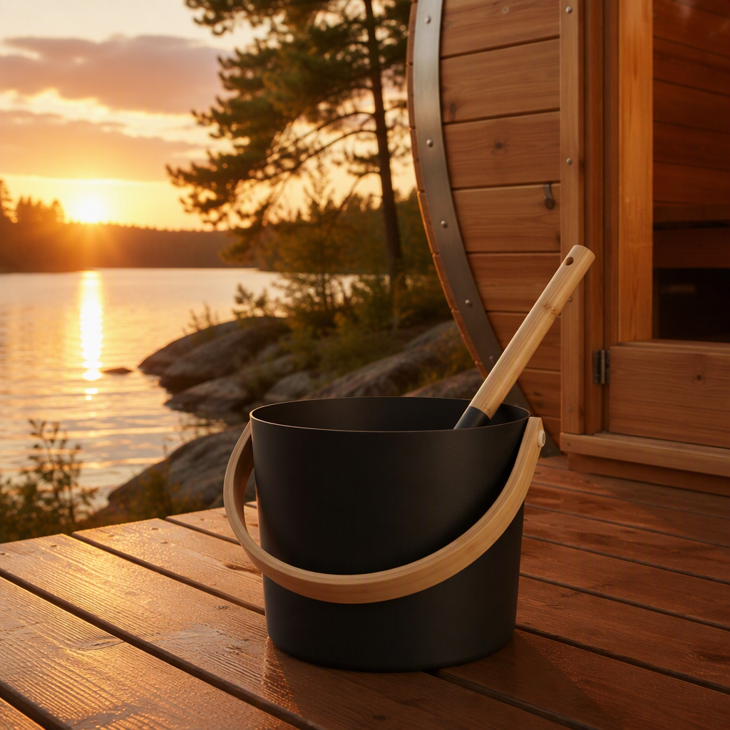 Ulike Sleek Black Aluminum Sauna Set Soft-Touch Ladle and 10L European Style Bucket for Traditional Steam Rooms Custom Logo