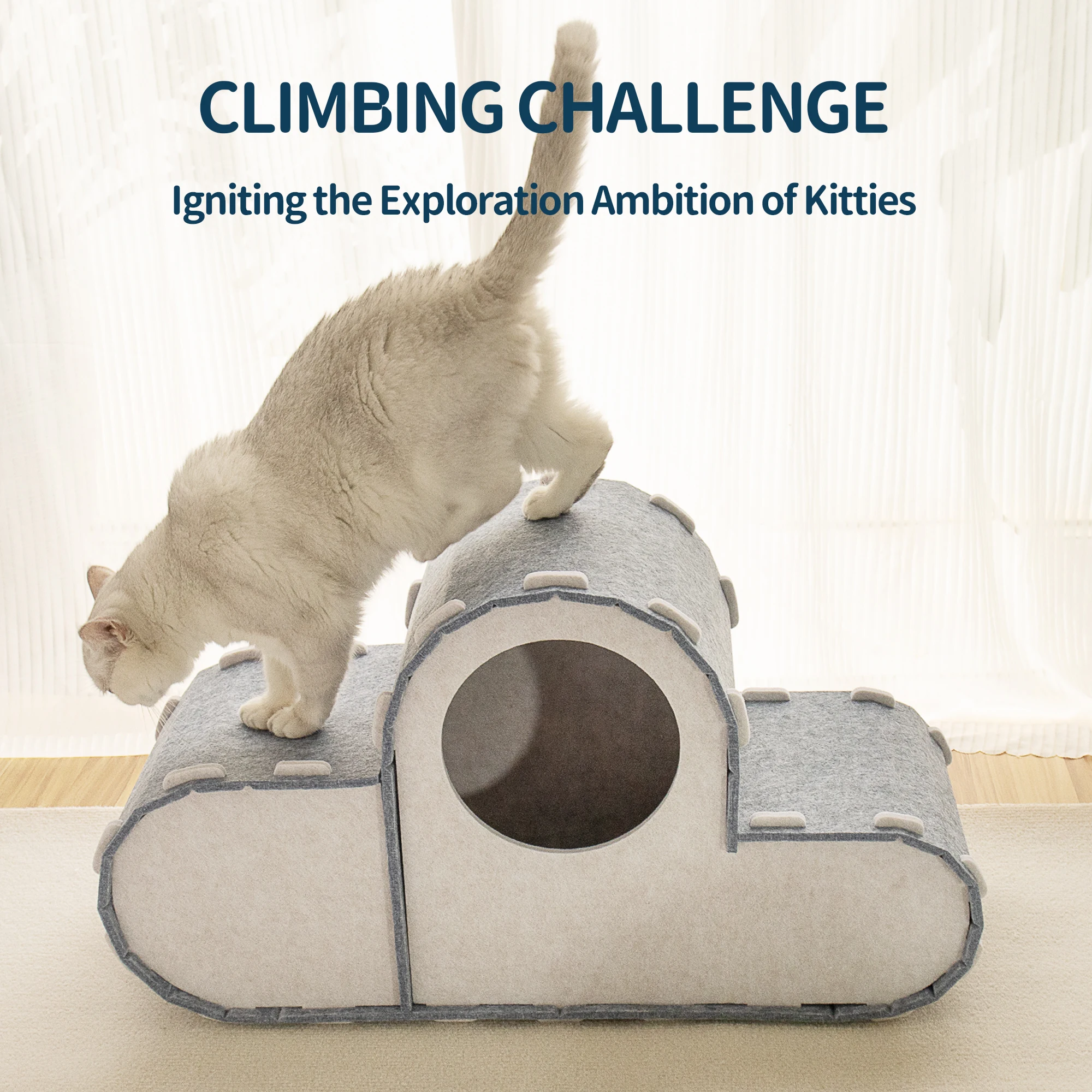 Multifunctional Foldable Portable Wool Hexagonal Cat Tunnel Bed Scratching Board Indoor Play Rest Claw Sharpening Removable