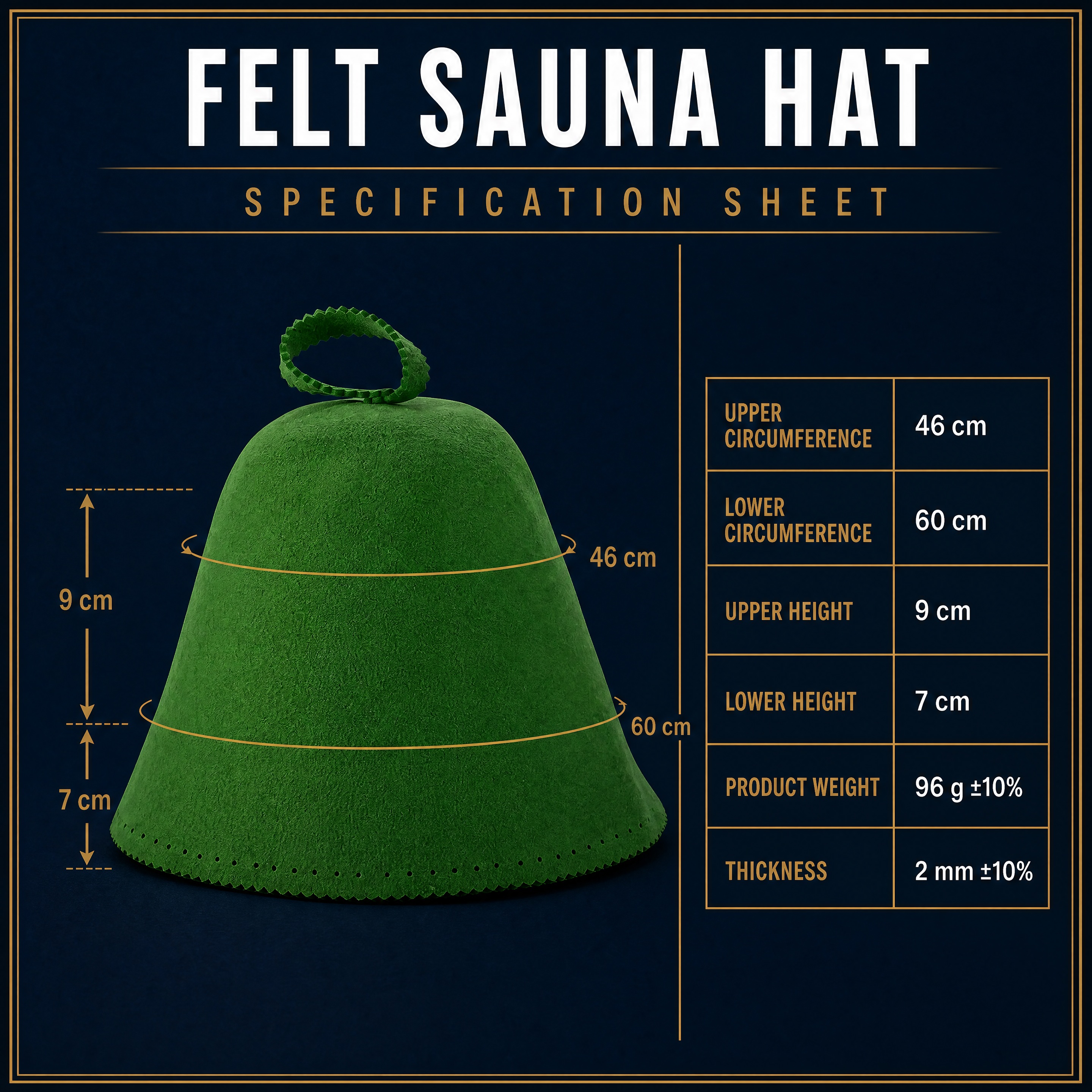 Sauna Hat Specification & Dimension Breakdown