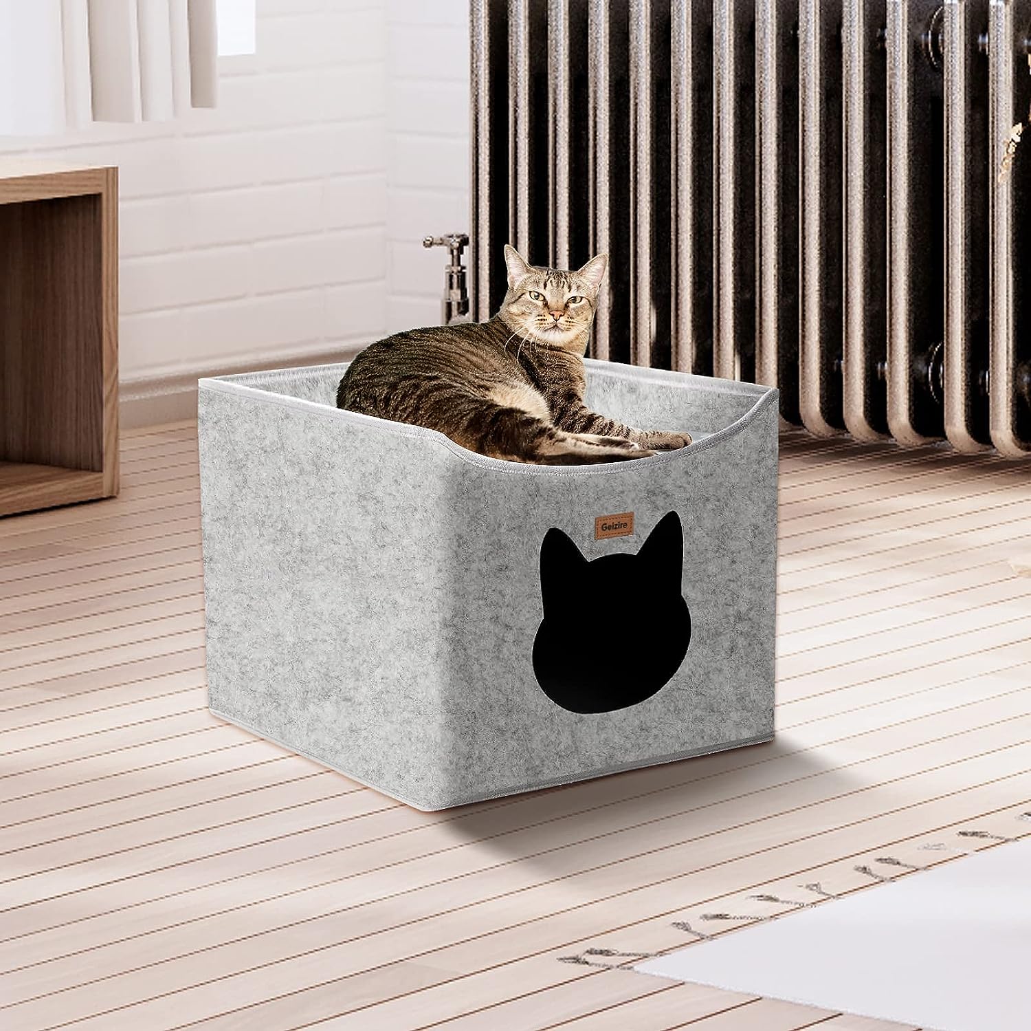 Custom Rectangle 2 Layer Durable High Quality Sustainable Cat Bed Small Folding Felt Pet Cat Nest with Button Closure