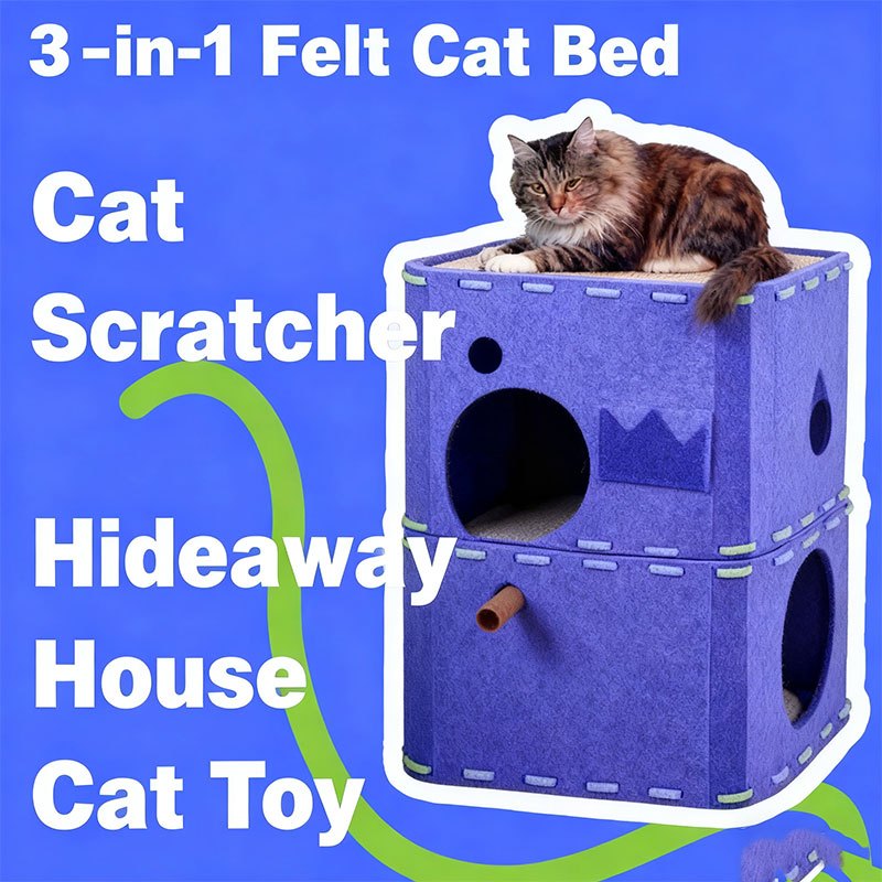 Customizable Eco-Friendly Foldable Modular Wool Cat Bed Cave Stackable Interlocking Comfortable Portable Removable Washable Pet