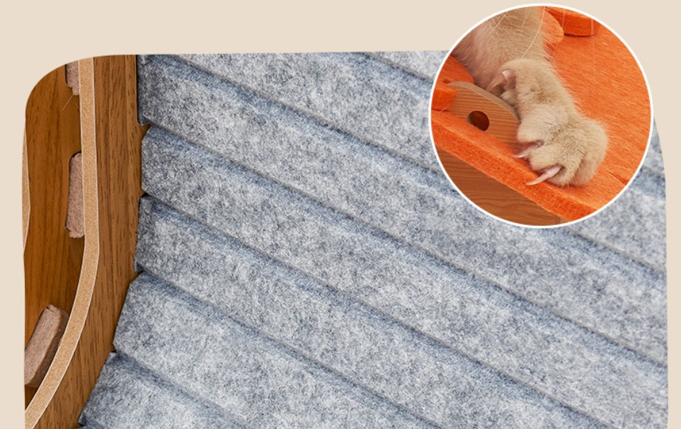 L-Shaped Felt Cat Scratcher with Hanging Ball Toy