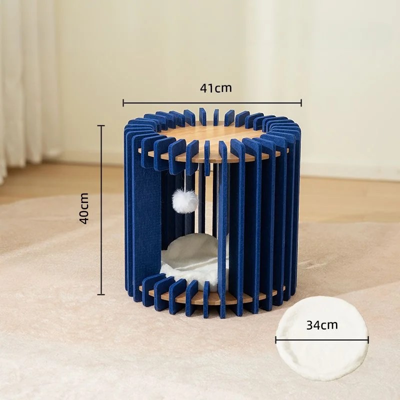 DIY Felt & Wood Cat Cave Bed with Hanging Ball Toy