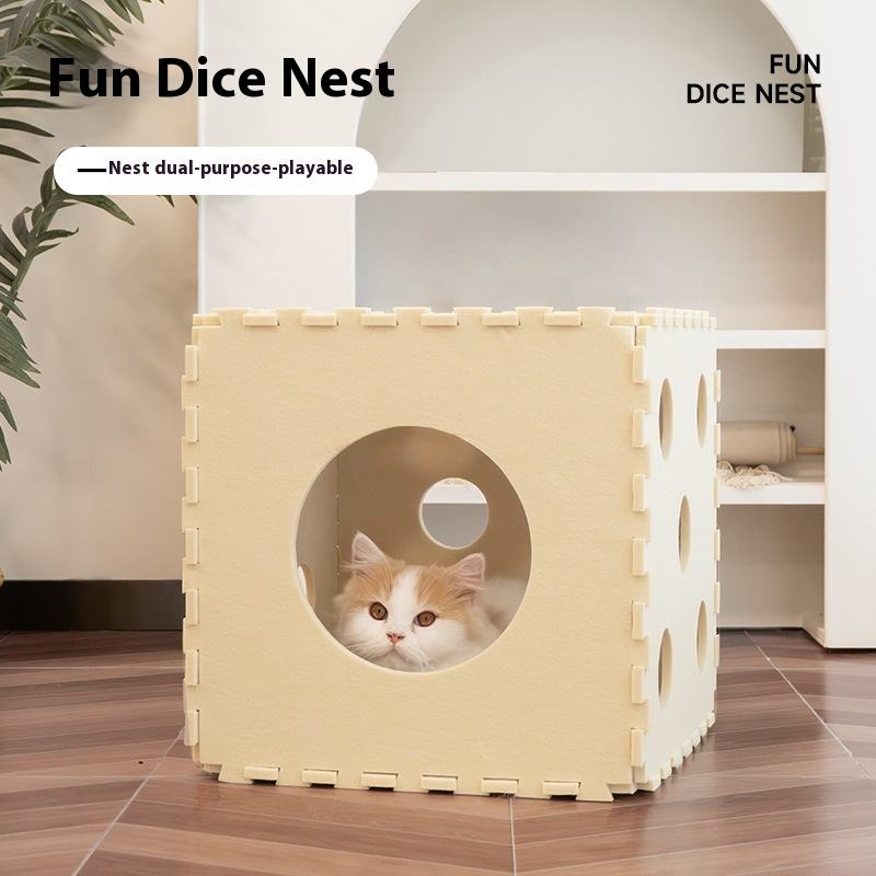 Cube Felt Cat Cave Bed with Multiple Holes for Play