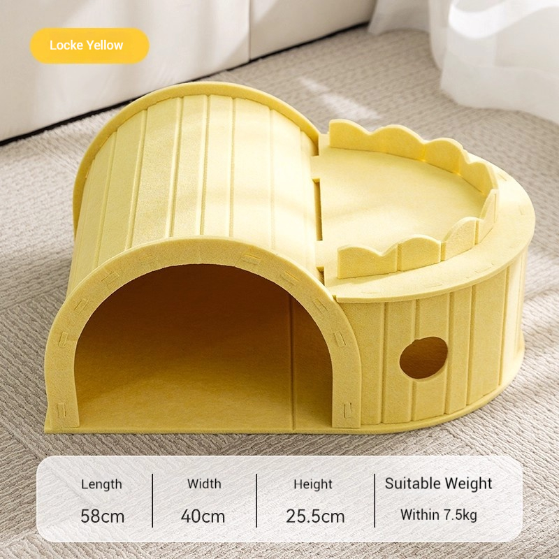 Semi-Enclosed Felt Cat Bed Tunnel with Top Perch
