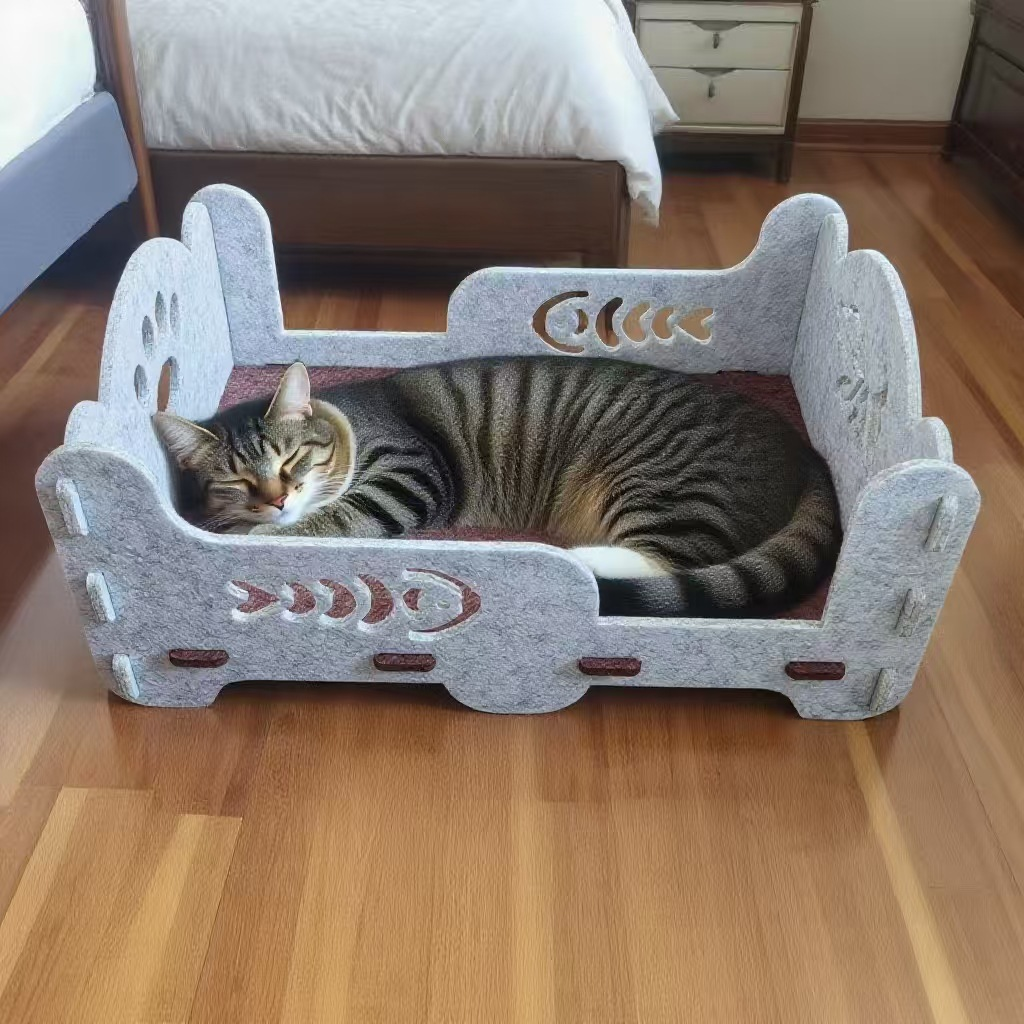 Single Layer Felt Cat Bed with Fishbone Design