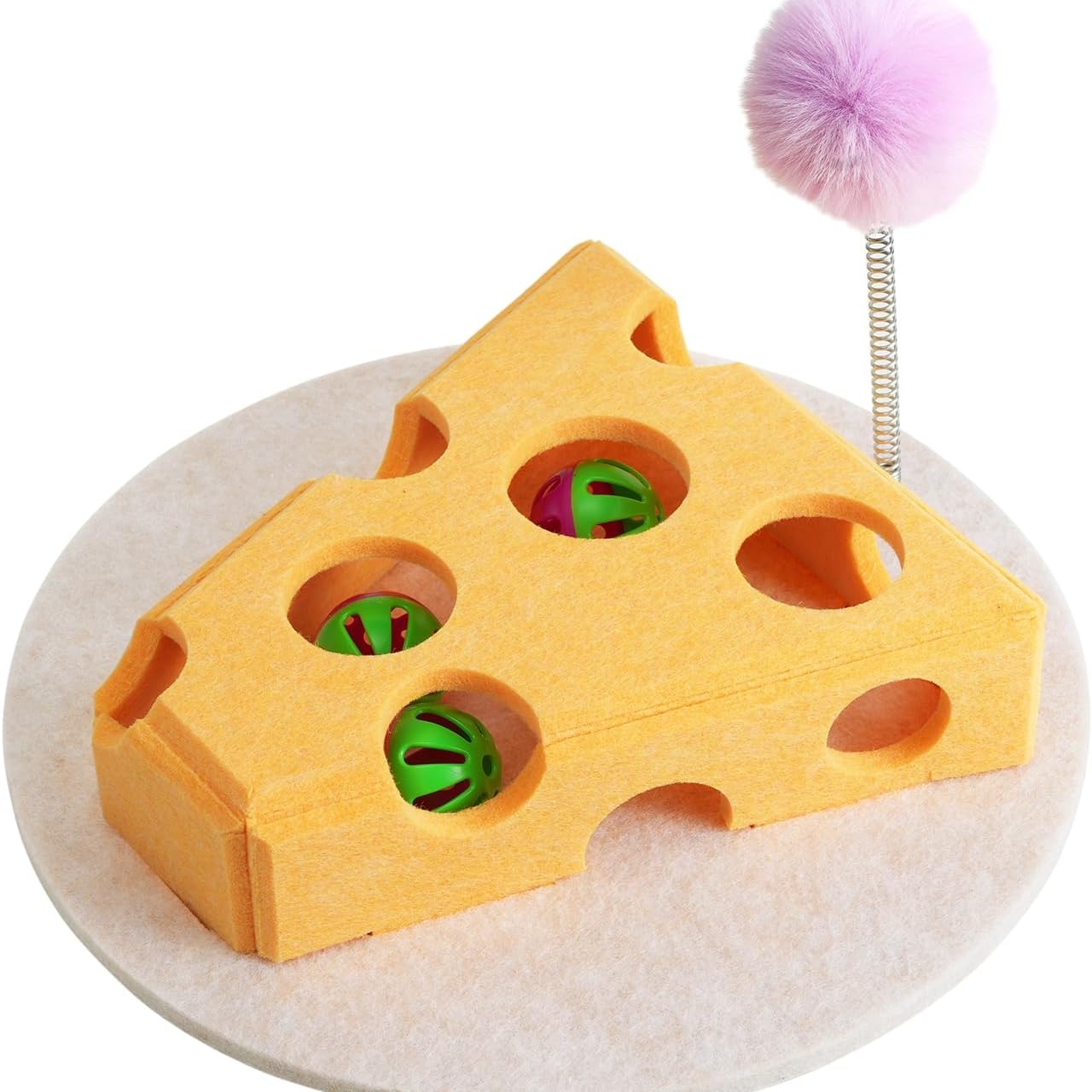 Cheese-Shaped Felt Cat Puzzle Toy with Bell Balls