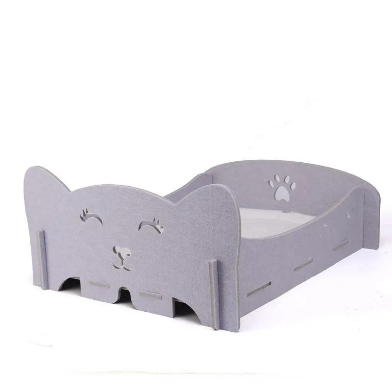 Cute Cat Ear Shaped Felt Pet Bed with Paw Print