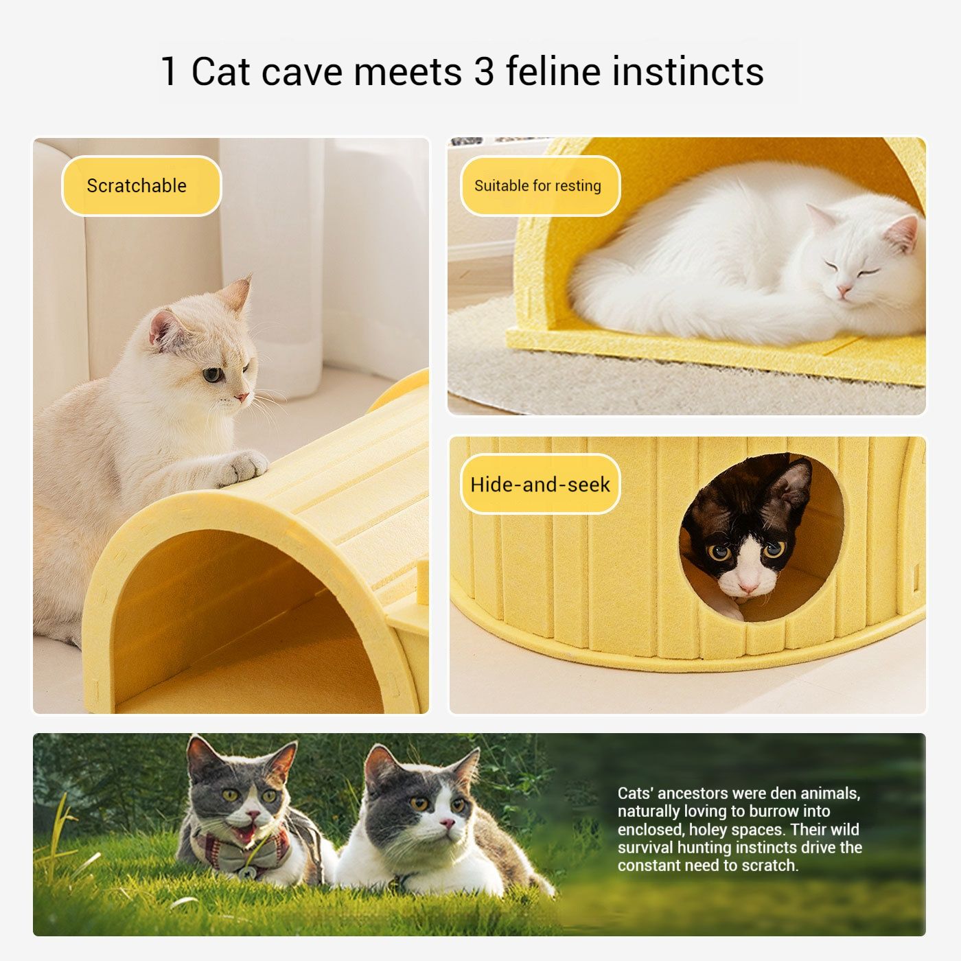 Semi-Enclosed Felt Cat Bed Tunnel with Top Perch