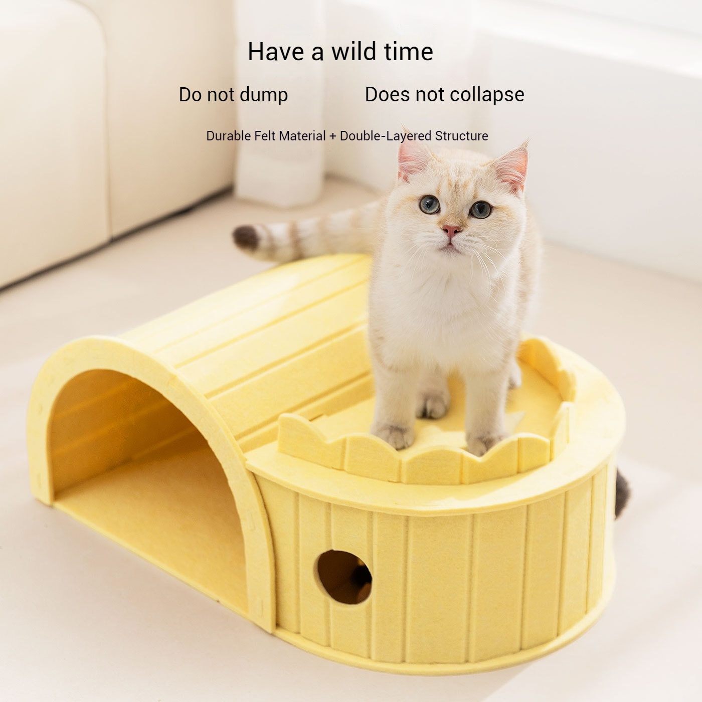 Semi-Enclosed Felt Cat Bed Tunnel with Top Perch