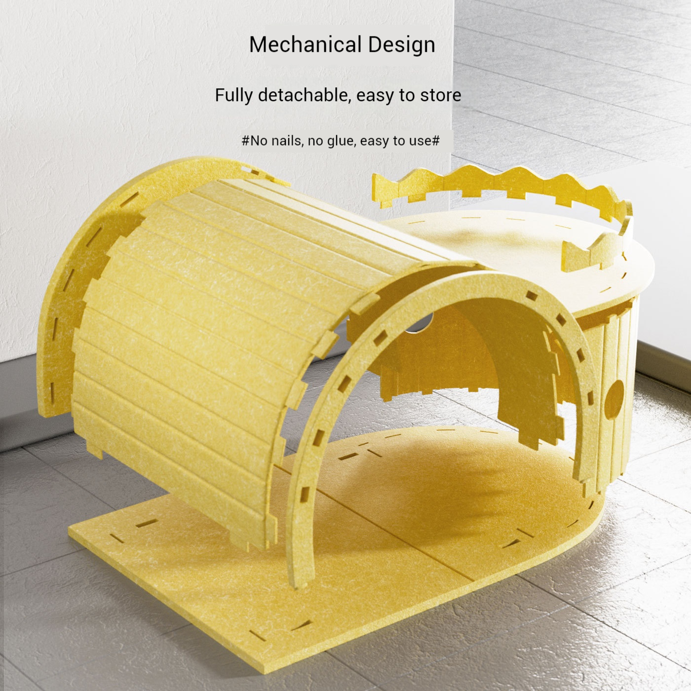 Semi-Enclosed Felt Cat Bed Tunnel with Top Perch