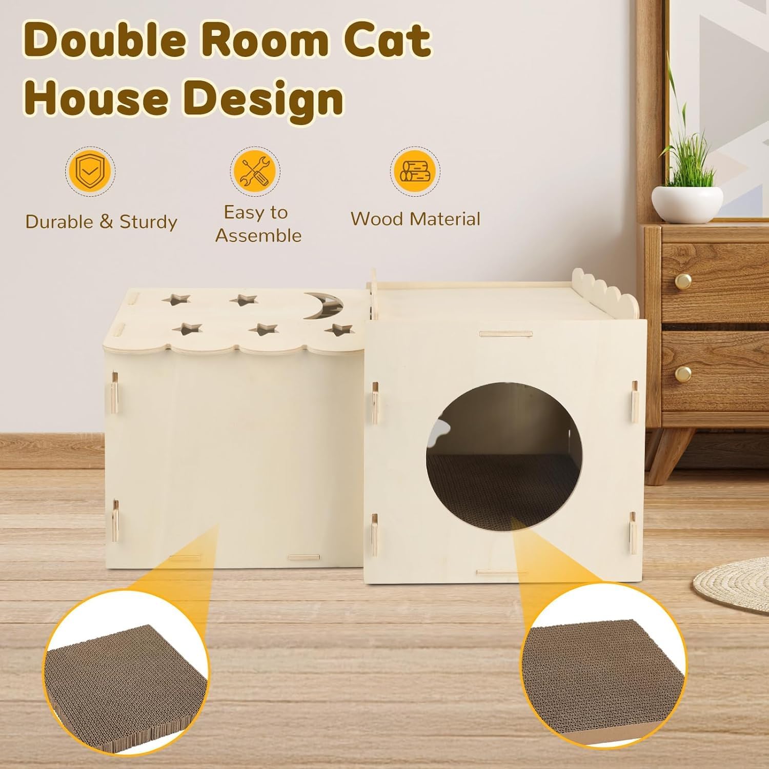 Felt Double Room Cat House with Scratcher Boards