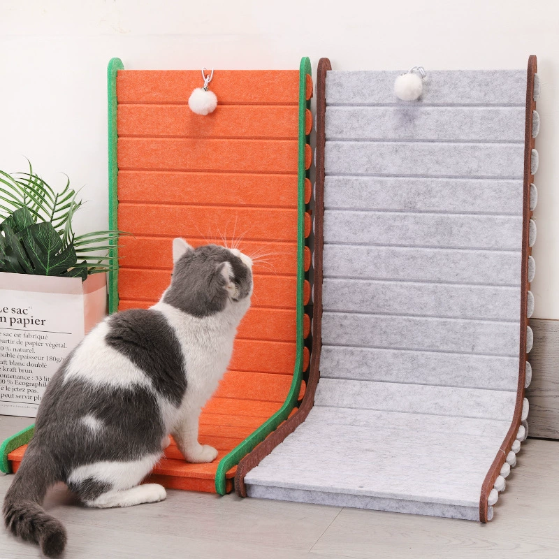 L-Shaped Felt Cat Scratcher with Hanging Ball Toy