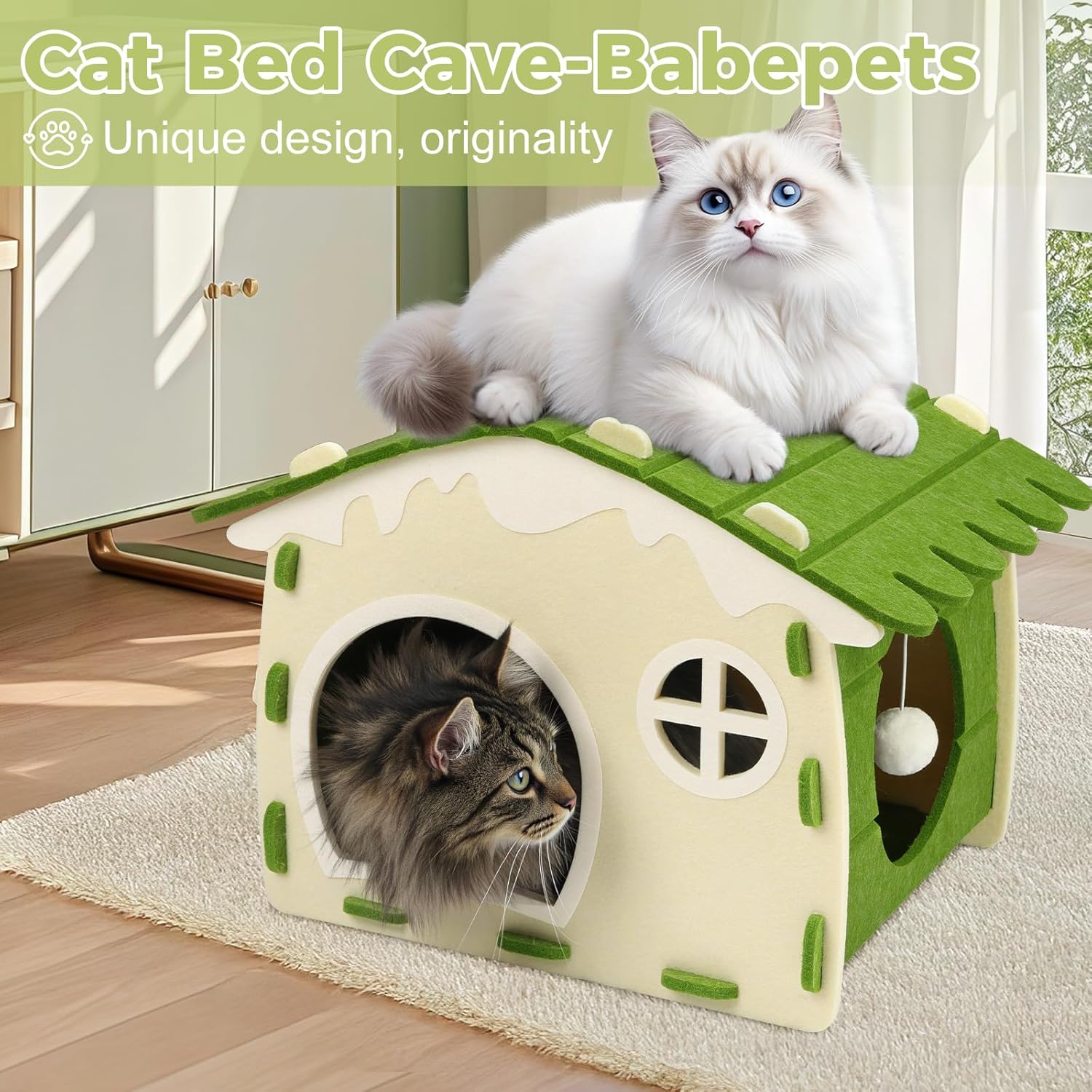 DIY Felt Cat House with Dual Entrance & Hanging Ball