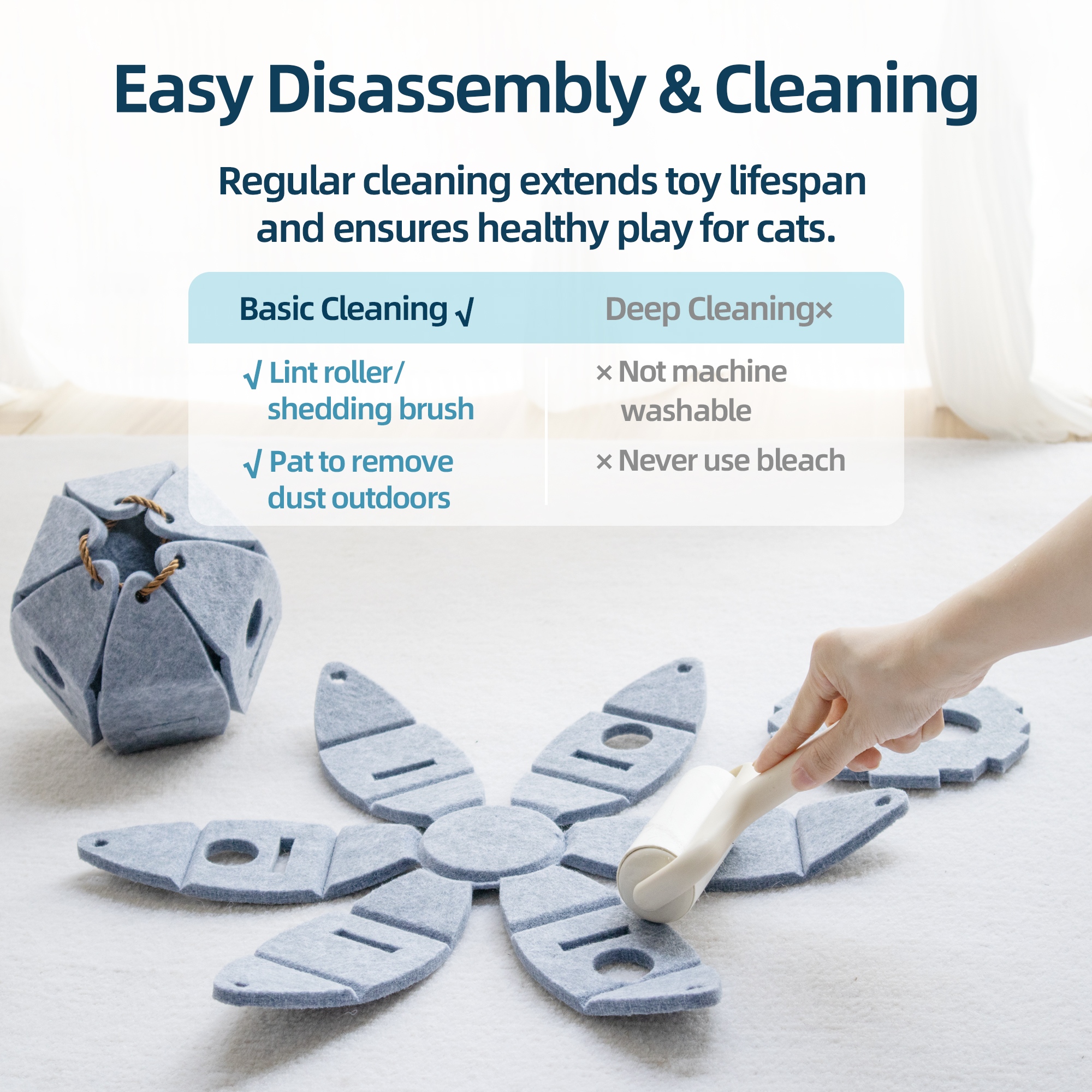 Foldable Felt Cat Puzzle Ball with Bell & Peek Holes