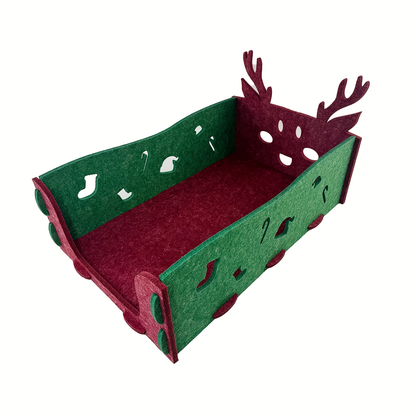Christmas Felt Pet Bed with Reindeer & Tree Design