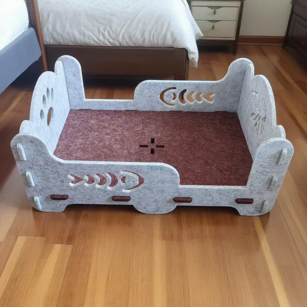 Single Layer Felt Cat Bed with Fishbone Design