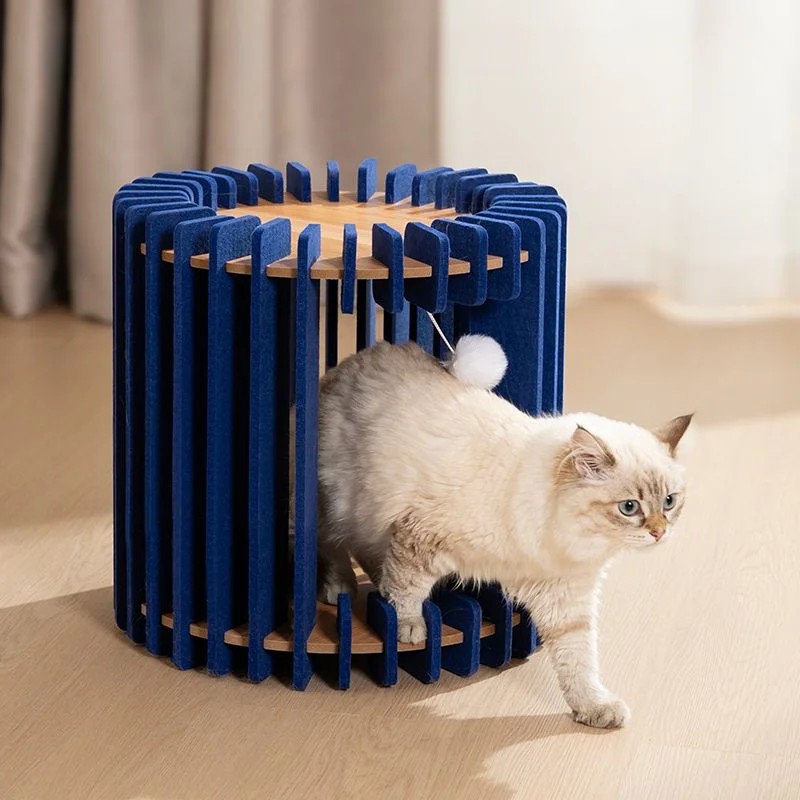 DIY Felt & Wood Cat Cave Bed with Hanging Ball Toy