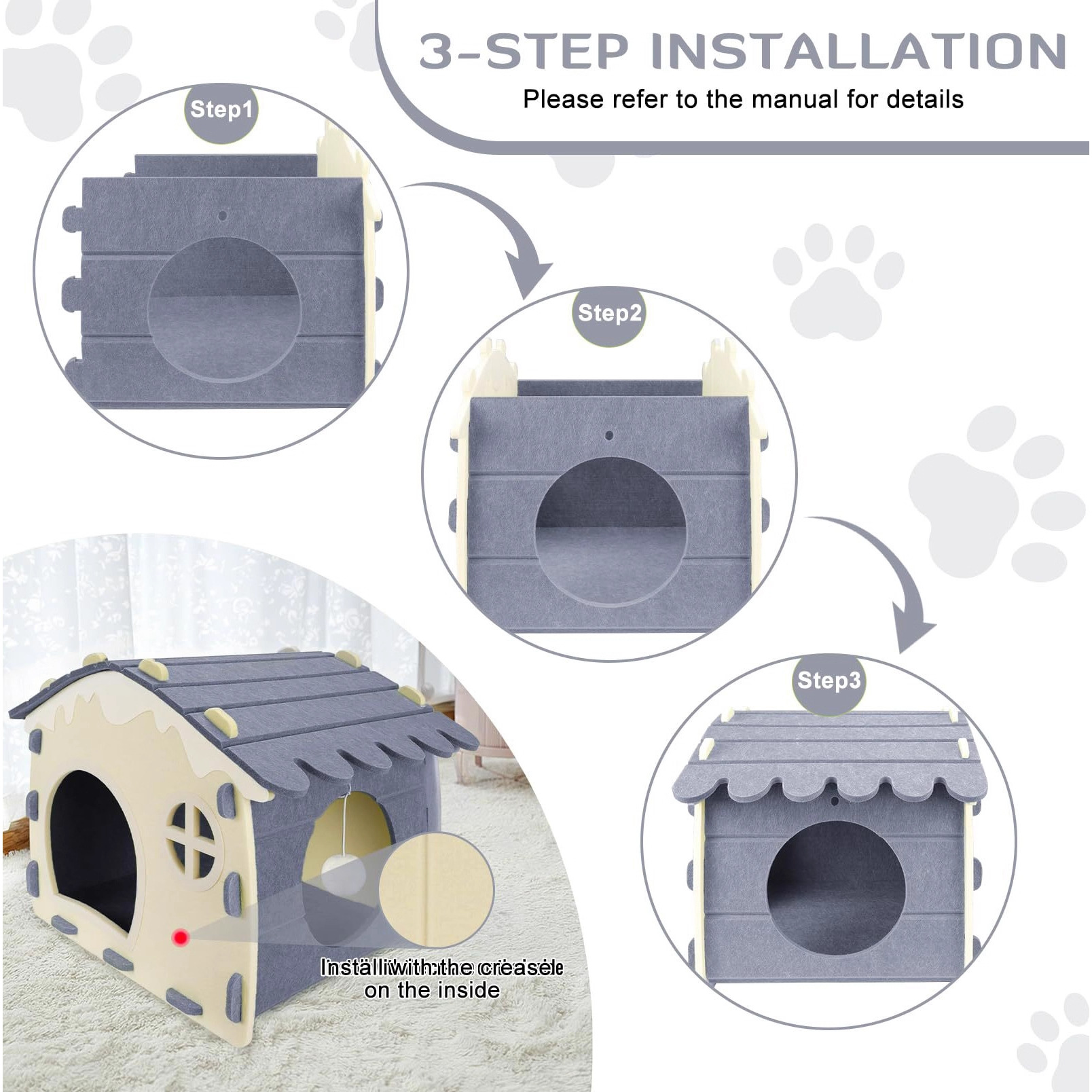 DIY Felt Cat House with Dual Entrance & Hanging Ball