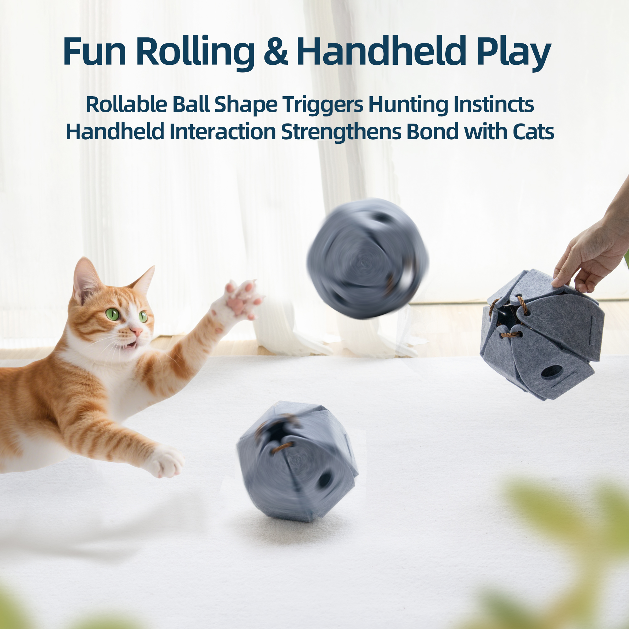 Foldable Felt Cat Puzzle Ball with Bell & Peek Holes