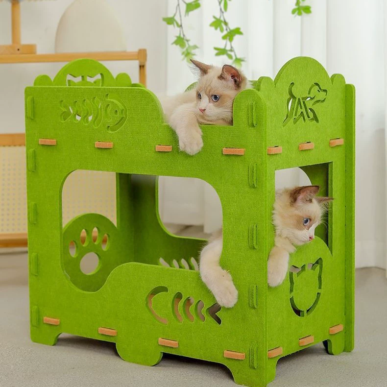 Double-Decker Felt Cat Bed with Fishbone Cutouts