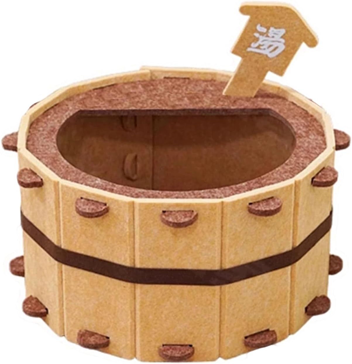 Japanese Onsen Tub Cat Bed - Felt Cat House with Scratcher, Semi-Enclosed Cozy Cave for Indoor Cats
