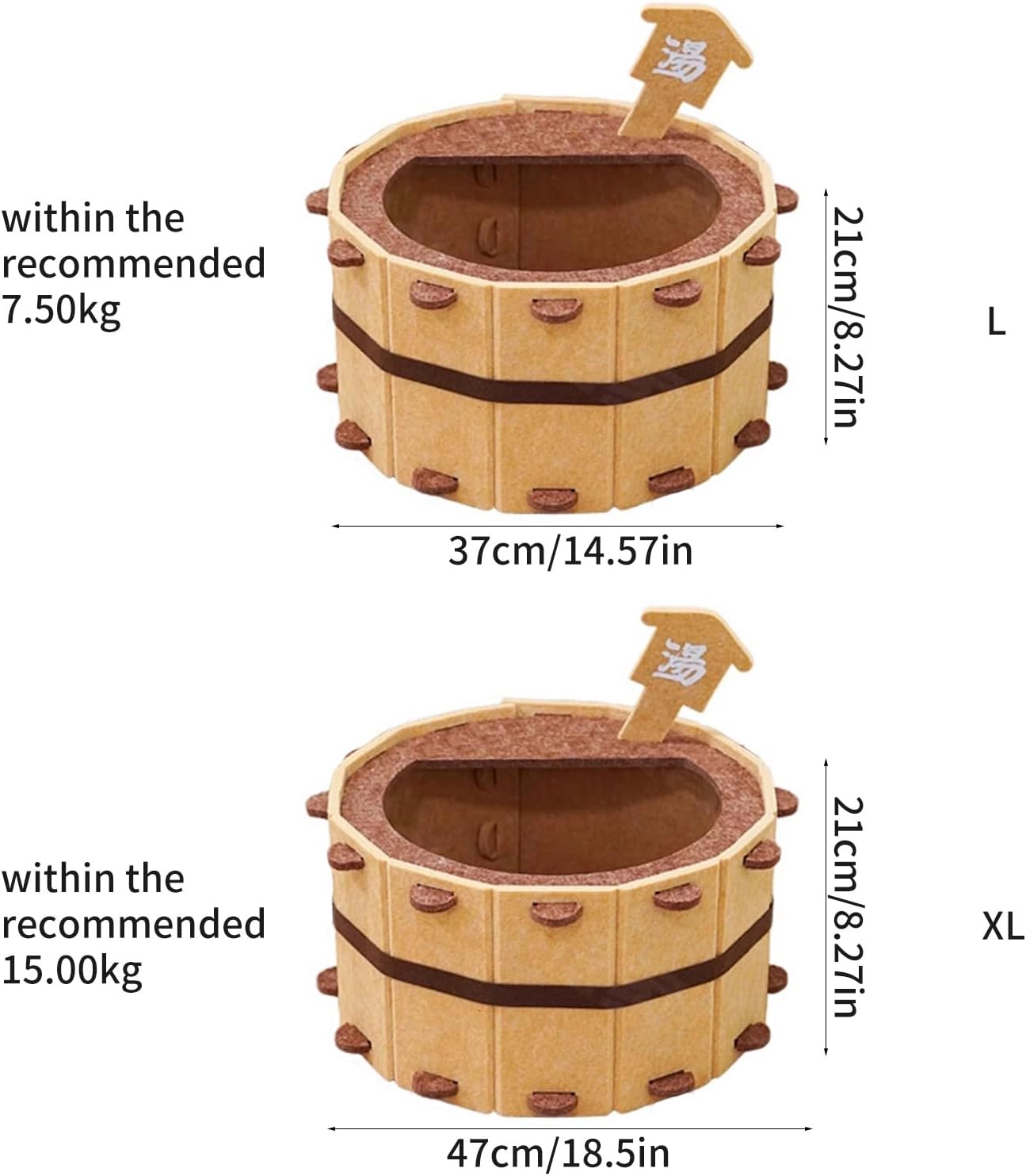 Japanese Onsen Tub Cat Bed - Felt Cat House with Scratcher, Semi-Enclosed Cozy Cave for Indoor Cats