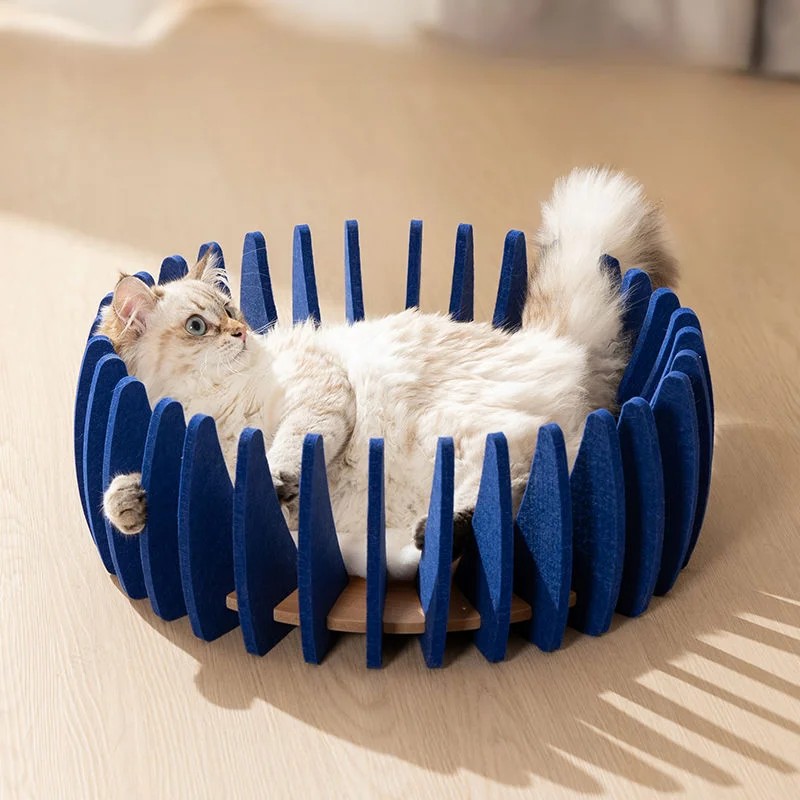 DIY Felt & Wood Cat Cave Bed with Hanging Ball Toy