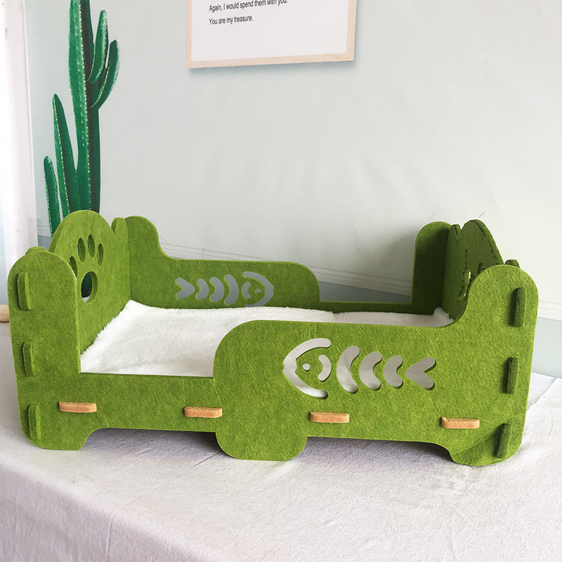 Single Layer Felt Cat Bed with Fishbone Design