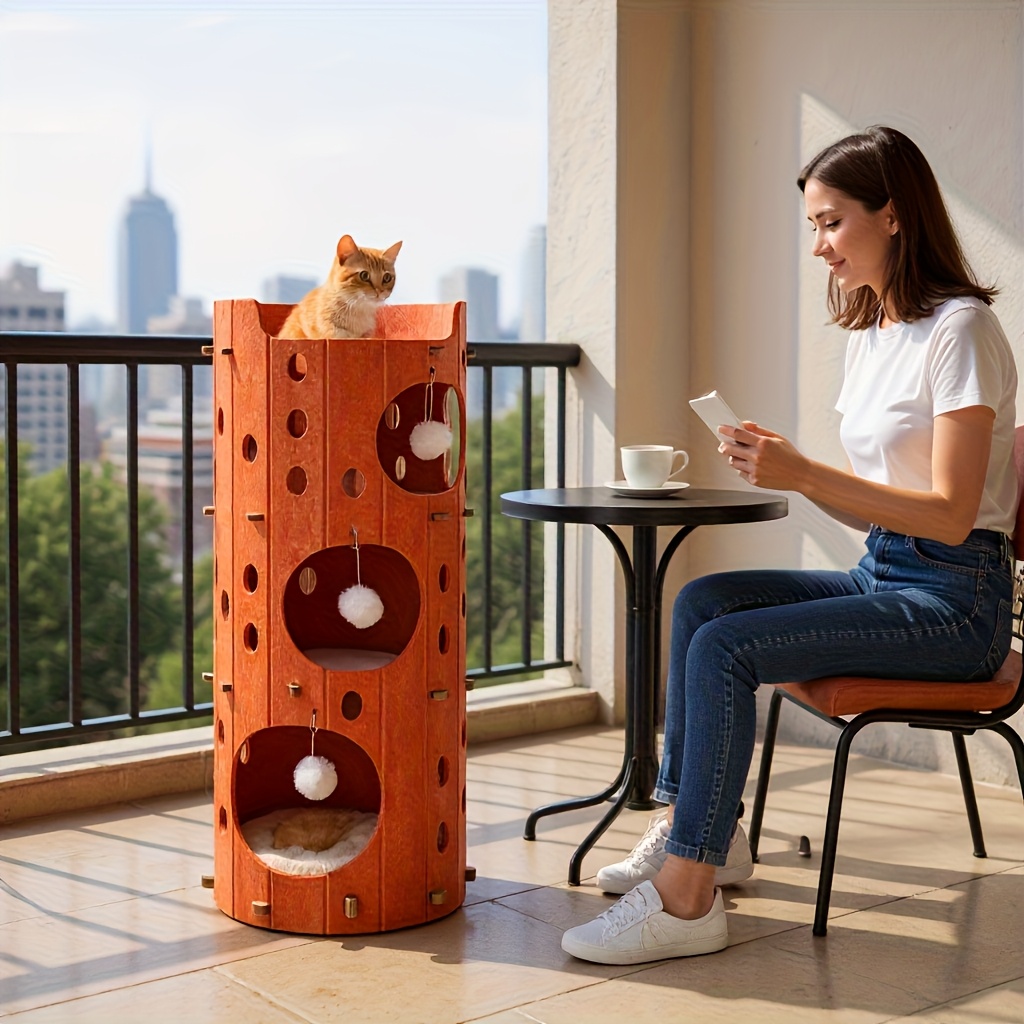 3-Tier Felt Cat Tree Tower with Hanging Balls