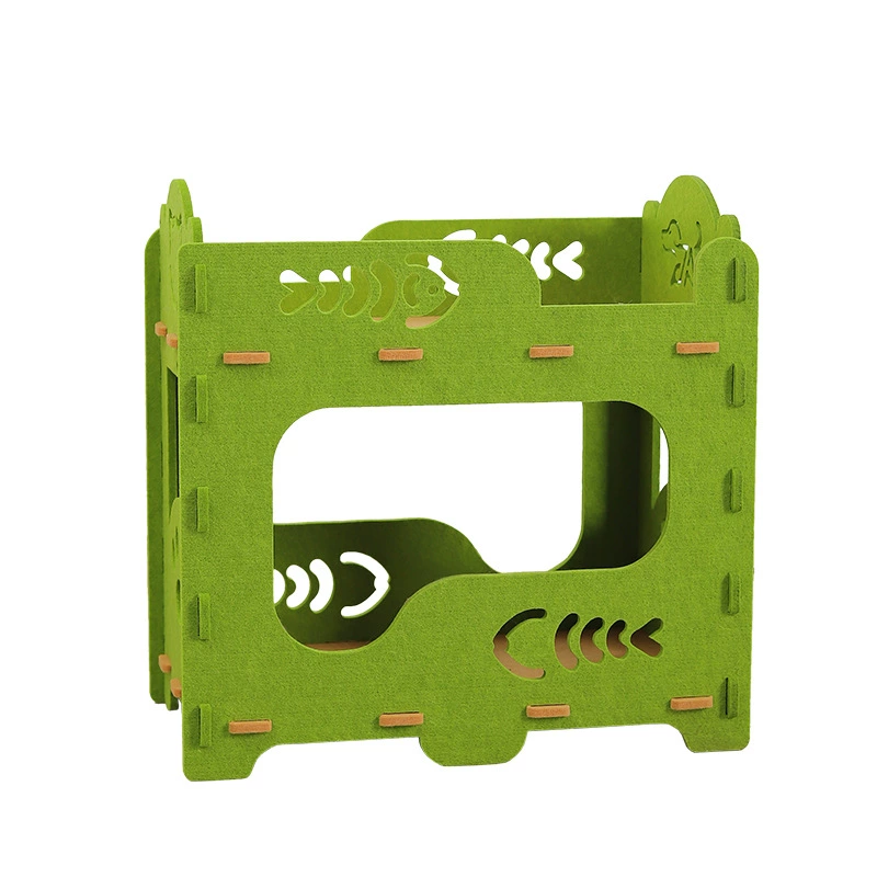 Double-Decker Felt Cat Bed with Fishbone Cutouts