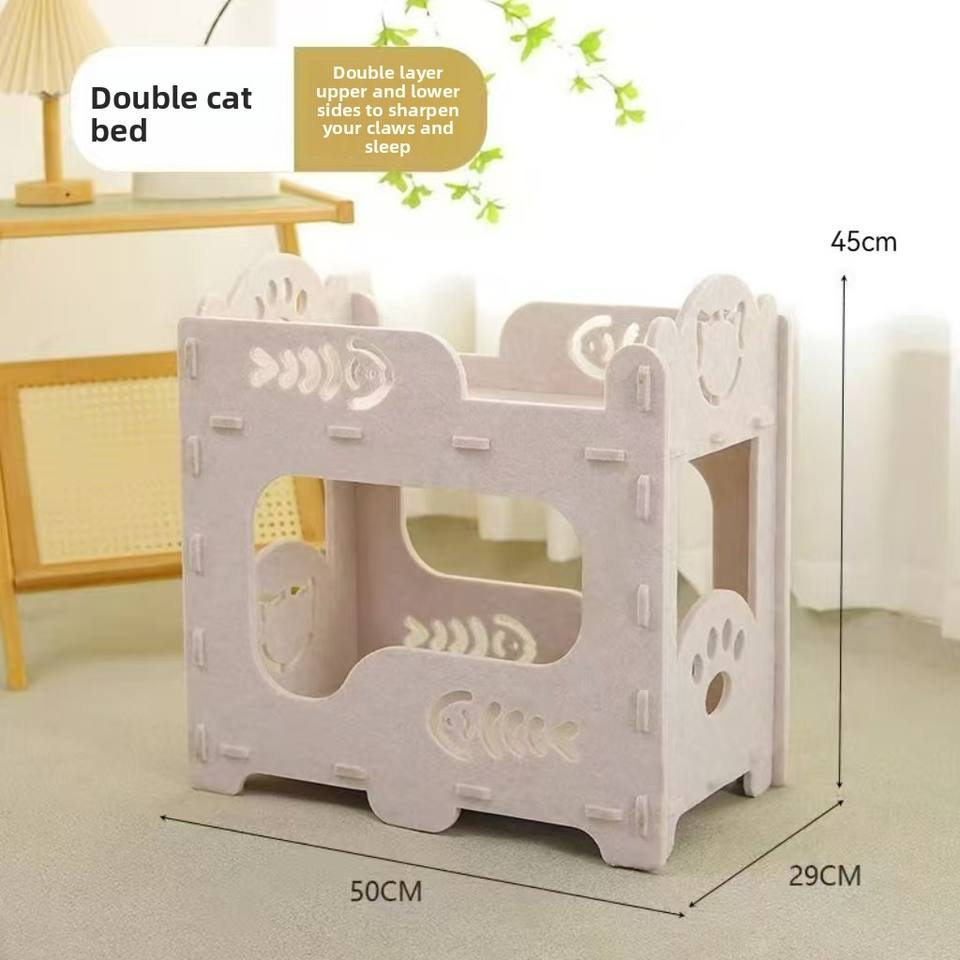 Double-Decker Felt Cat Bed with Fishbone Cutouts