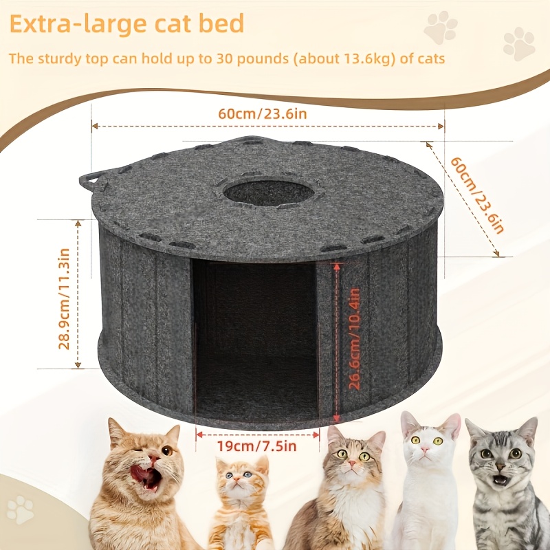 Large Round Felt Cat Cave Bed with Multiple Holes