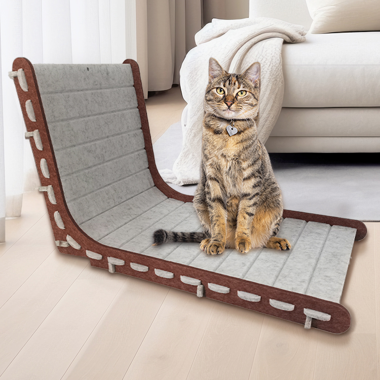 L-Shaped Felt Cat Scratcher with Hanging Ball Toy
