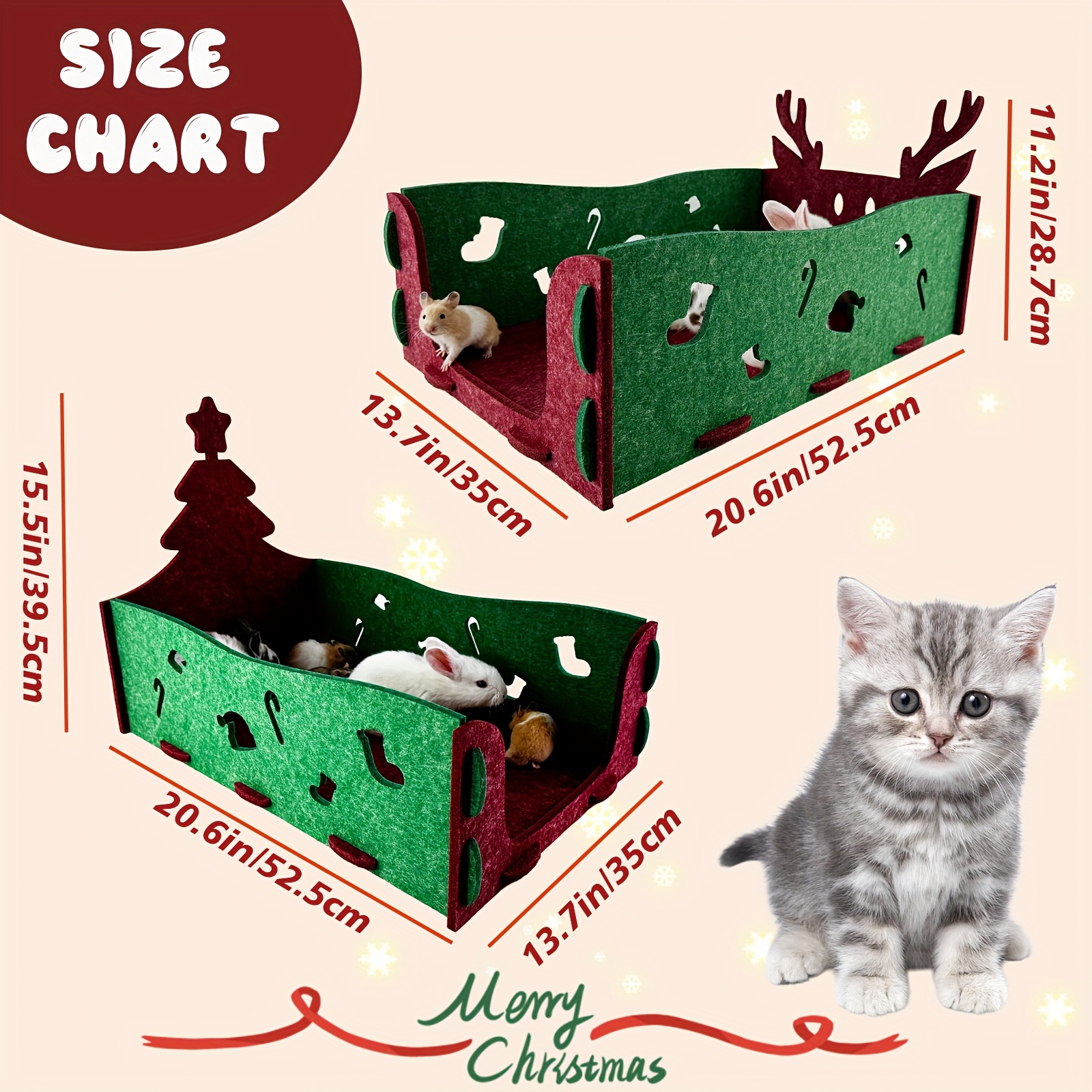 Christmas Felt Pet Bed with Reindeer & Tree Design