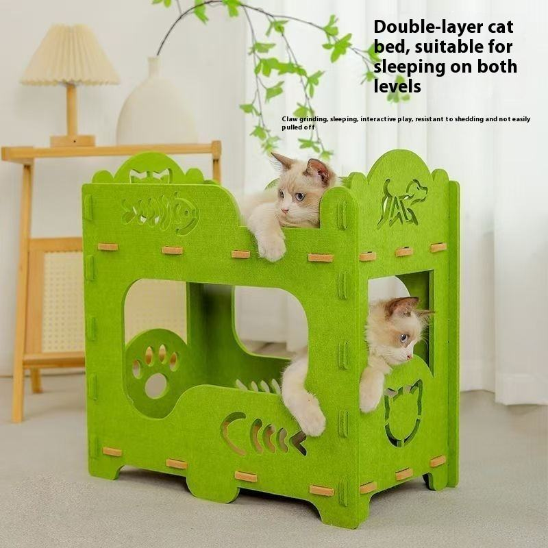 Double-Decker Felt Cat Bed with Fishbone Cutouts