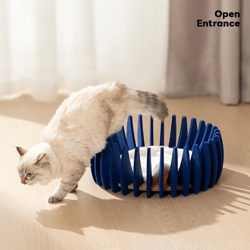 DIY Felt & Wood Cat Cave Bed with Hanging Ball Toy