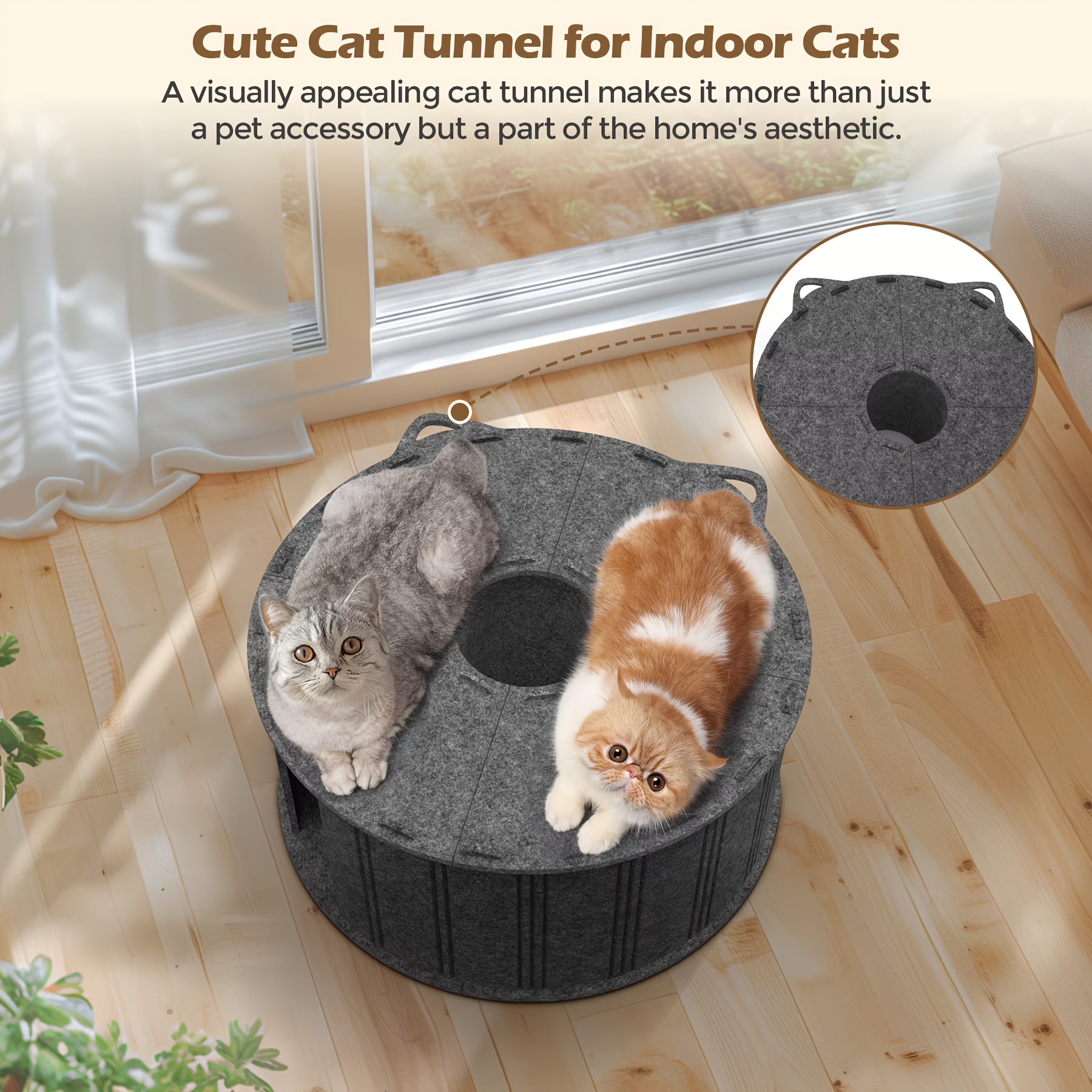 Large Round Felt Cat Cave Bed with Multiple Holes