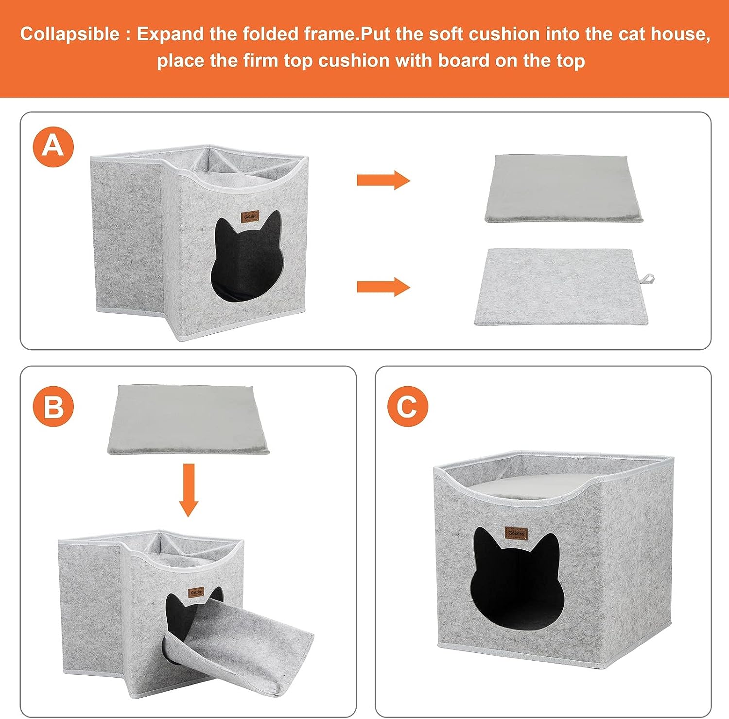 Custom Rectangle 2 Layer Durable High Quality Sustainable Cat Bed Small Folding Felt Pet Cat Nest with Button Closure