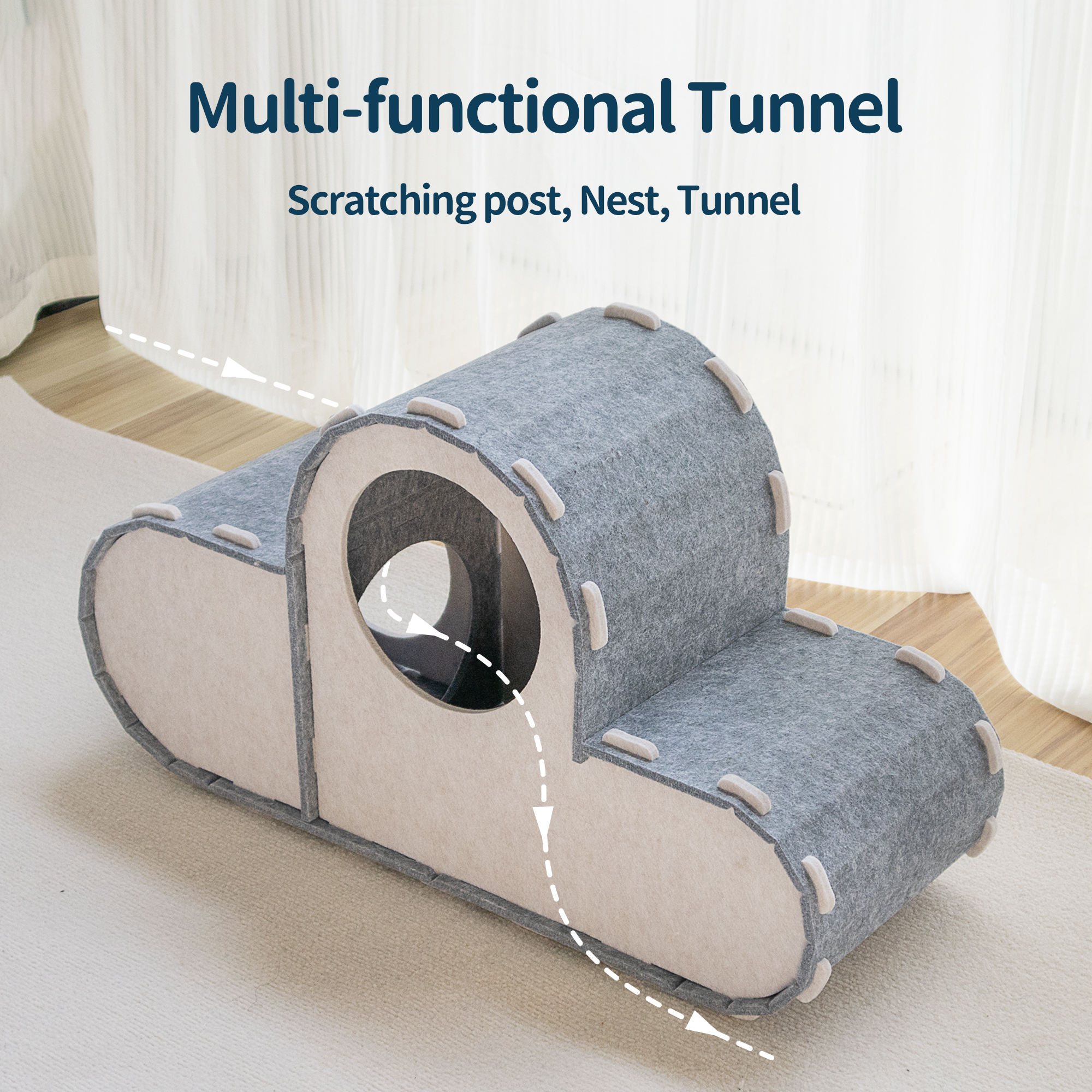 Multifunctional Foldable Portable Wool Hexagonal Cat Tunnel Bed Scratching Board Indoor Play Rest Claw Sharpening Removable