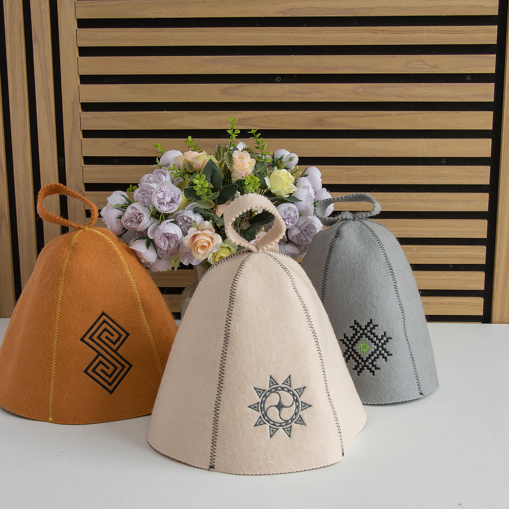 Premium 100% Wool Sauna Hat Eco-Friendly Reusable Luxury Wellness Cap for Men Women Custom Logo Embroidery Available Shower Caps