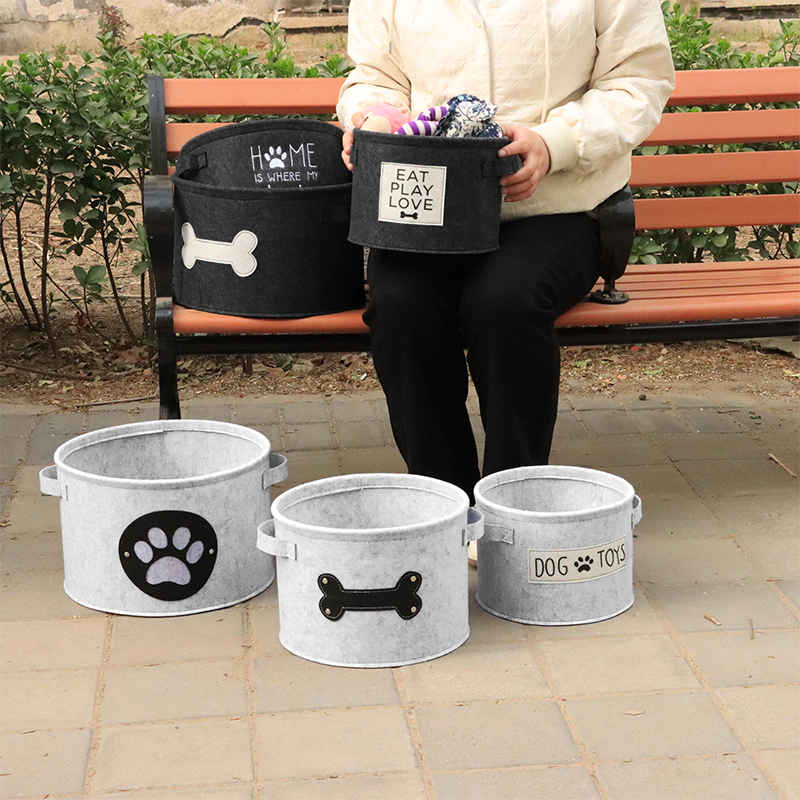 3 Pack Felt Dog Toy Bin Basket, Puppy Storage Bin Box with Handles,Collapsible Felt Storage Bin Basket for Dog Toys, Blankets,Pet Supplies Storage, Dog Room Decor