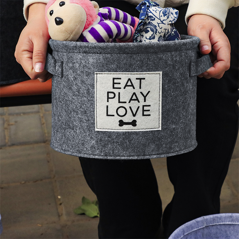 3 Pack Felt Dog Toy Bin Basket, Puppy Storage Bin Box with Handles,Collapsible Felt Storage Bin Basket for Dog Toys, Blankets,Pet Supplies Storage, Dog Room Decor