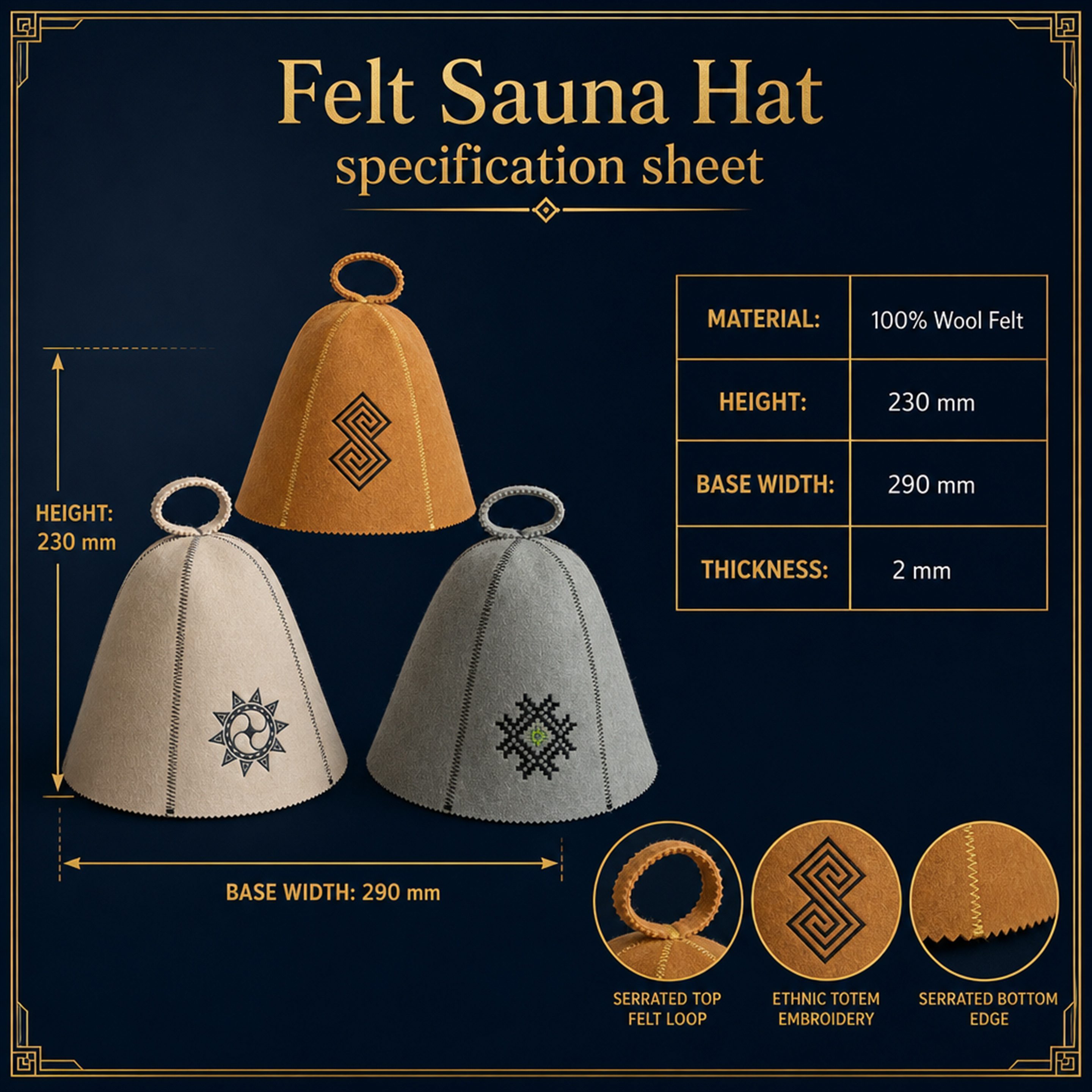 Premium 100% Wool Sauna Hat Eco-Friendly Reusable Luxury Wellness Cap for Men Women Custom Logo Embroidery Available Shower Caps